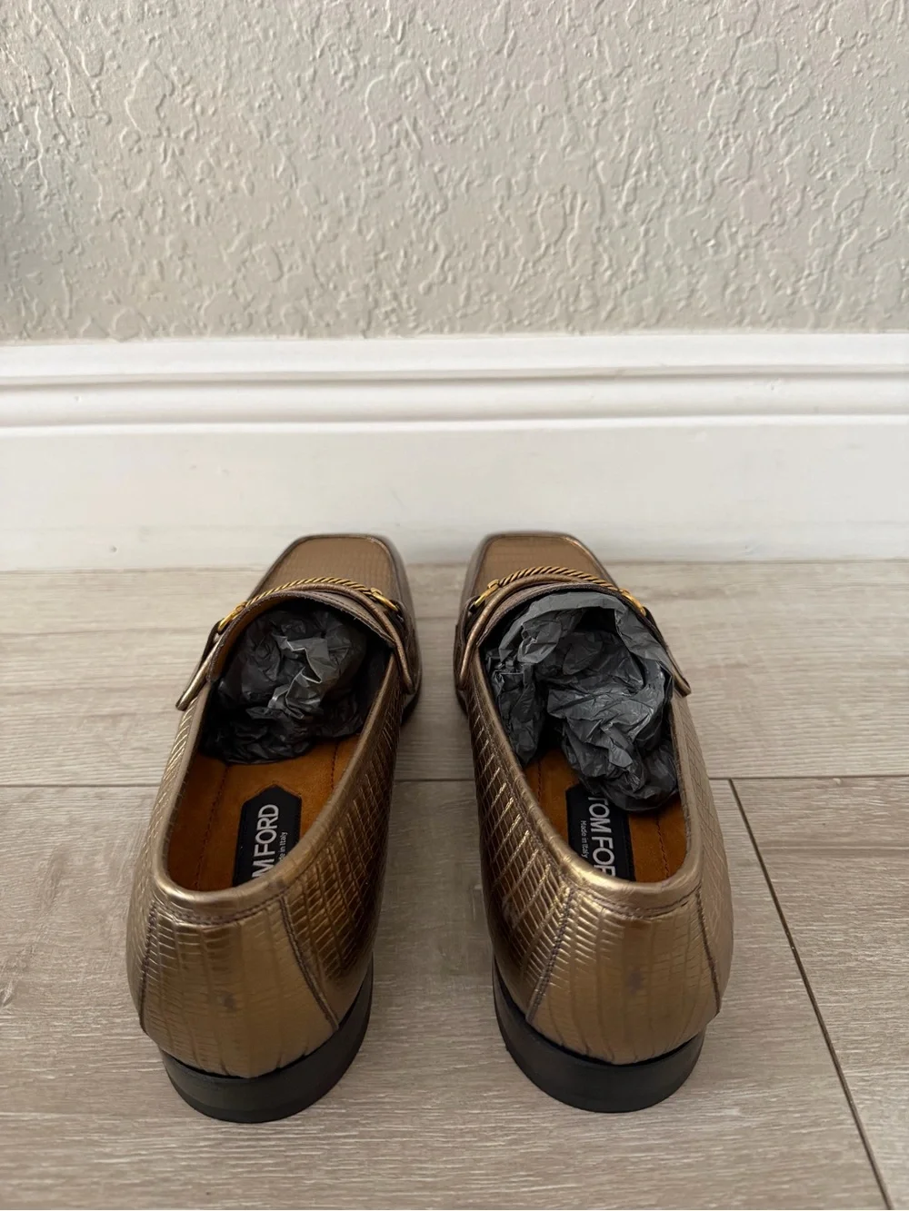 Tom Ford Metallic gold croc Leather Bit Loafers men 11.5